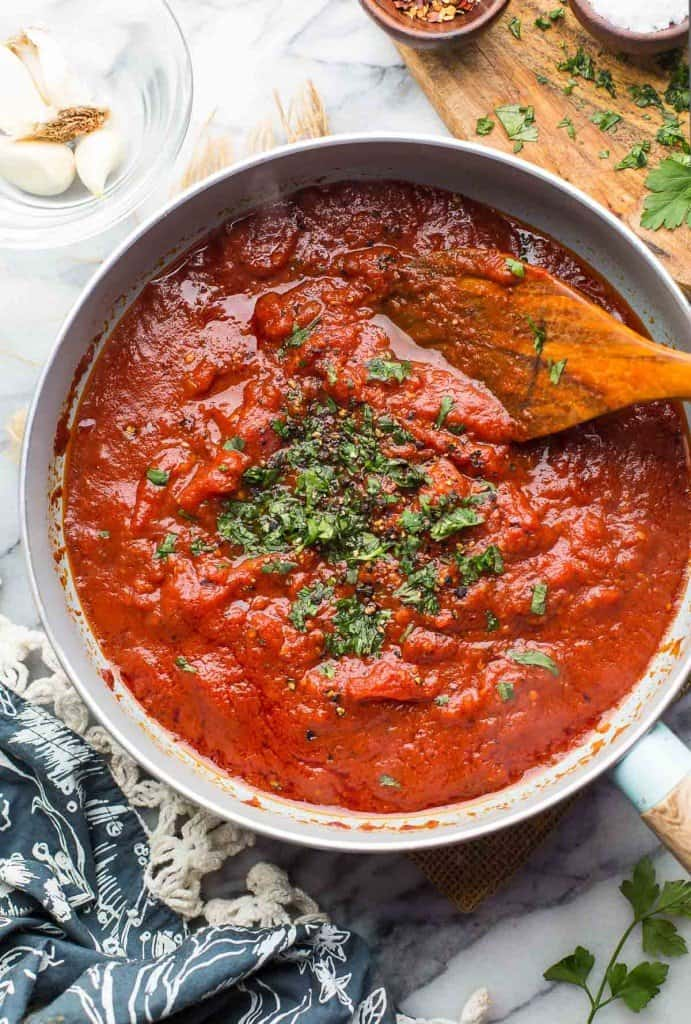 make red sauce or arrabiata sauce with tomatoes