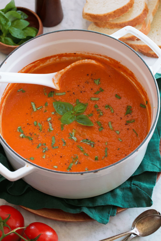 Basil tomato soup in making