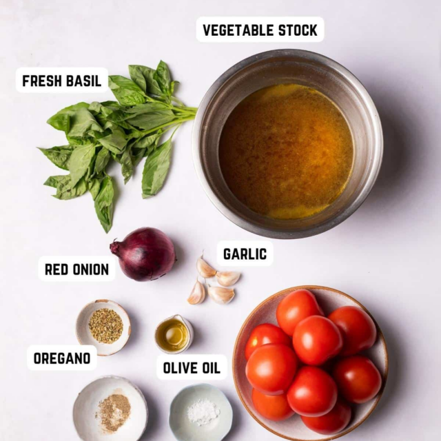 ingredients required for basil tomato soup.